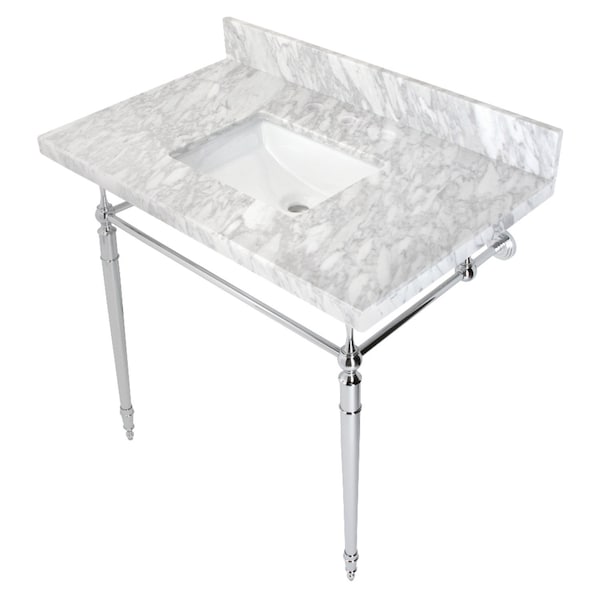 Fauceture KVPB3622M8SQ1 36" Console Sink with Brass Legs (8-Inch, 3 Hole), Marble White/Polished Chrome KVPB3622M8SQ1 - main